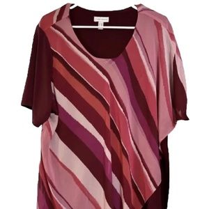 EUC Susan Graver 2X unusual asymmetrical 30” Shades of Burgundy Tunic .